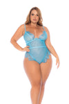 Trendy Lace Bodysuit with Underwire Support & Eyelash Trim Ð Pink/Blue