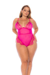 Trendy Lace Bodysuit with Underwire Support & Eyelash Trim Ð Pink/Blue