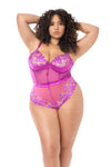 Azalea Lace Teddy D Sheer Mesh Bodysuit with Floral Embroidery