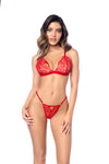 Fiery Red Crochet Lace Bra & Panty Set – Sheer Two-Piece Lingerie
