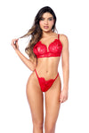 Fiery Red Three-Piece Lingerie Set with Lace Bra, Thong & Garter