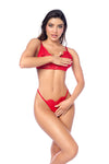 Fiery Red Three-Piece Lingerie Set with Lace Bra, Thong & Garter