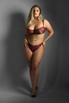 Lace and mesh underwire bra & crotchless panty with lace-up details