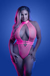 KNOCKOUT UV reactive adjustable halter teddy with hook closure g-string back