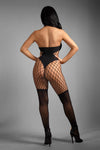 LOSE CONTROL Opaque and fishnet high neck crotchless bodystocking