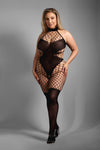 LOSE CONTROL Opaque and fishnet high neck crotchless bodystocking