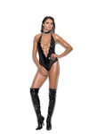 "Chain Reaction" Vinyl & Fishnet Teddy – Front Chain & Halter Seduction