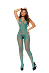 Elegant Moments Crochet Pothole And Lace Bodystocking With Open Crotch