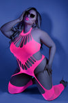 Enchanted Nights: 'No Promises' Neon Pink Footless Teddy Body Stocking