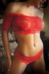 RED Lingerie rose thorn lace crop Top matching panty fantasy lingerie v